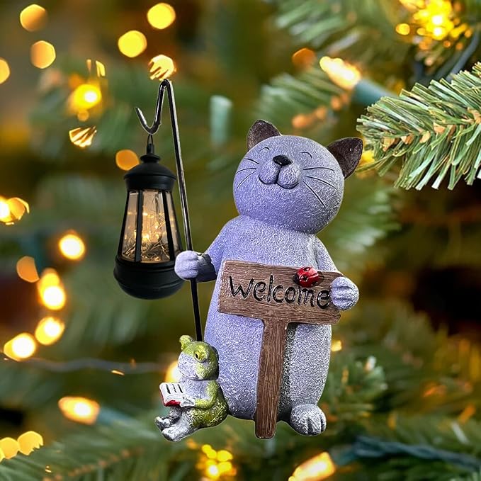 Cat Garden Statue with Solar Lantern: Cat Outdoor Figurine Decorations -Solar Garden Statue Decor for Patio,Balcony,Yard, Lawn - Gift for Mom, Grandma,Women, Housewarming,Birthday