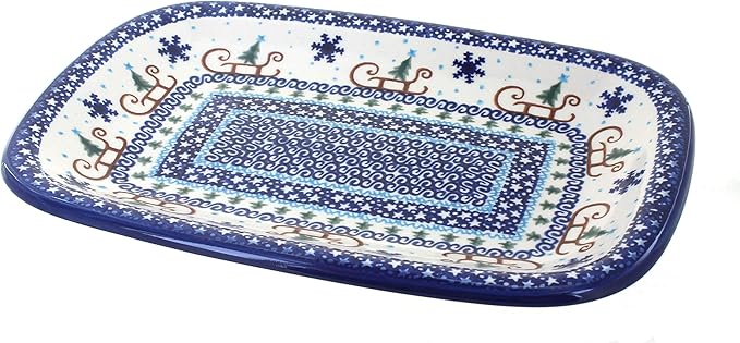 Blue Rose Polish Pottery Noel Nights Medium Rectangular Serving Platter