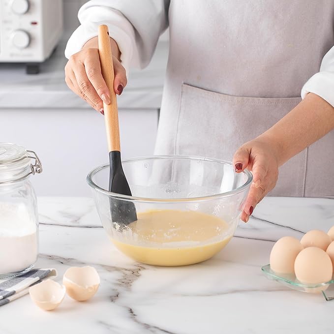 Country Kitchen Non Stick Silicone Utensil Set with Rounded Wood Handles for Cooking and Baking, 14 Piece Set, Black