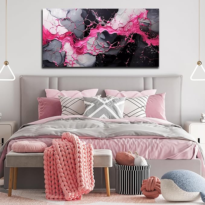 GUGIKA Pink Wall Art for Living Room, Abstract Canvas Wall Decor for Bedroom Decor, Modern Print Paintings, Size 24x48 Inches