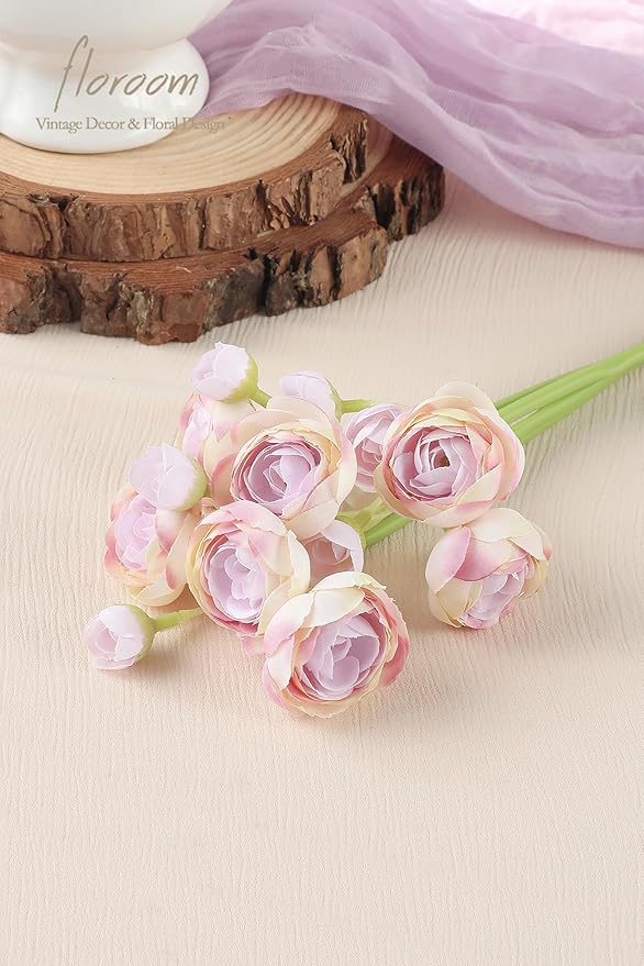 Floroom Ranunculus Artificial Flowers 18 Pcs Lilac Faux Silk Mini Ranunculus Bulk Fake Wedding Filler Flowers for DIY Bouquets, Centerpieces, Bridal Shower Decorations & Arrangements
