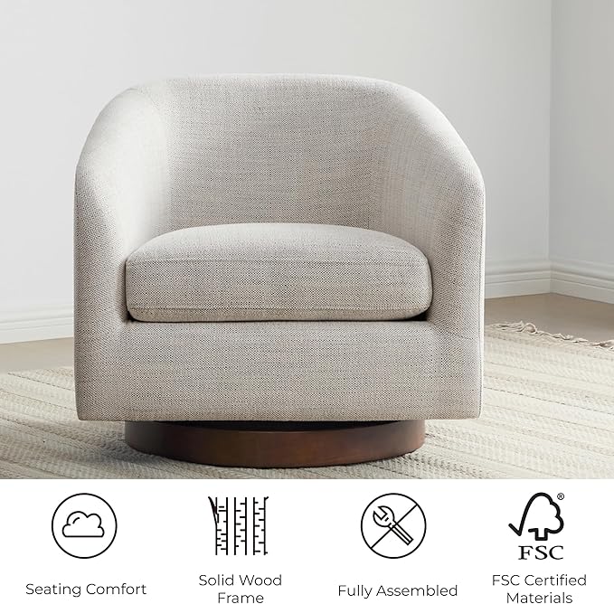 CHITA Swivel Accent Chair, FSC Certified Upholstered Fabric Barrel Chair for Living Room, Ivory