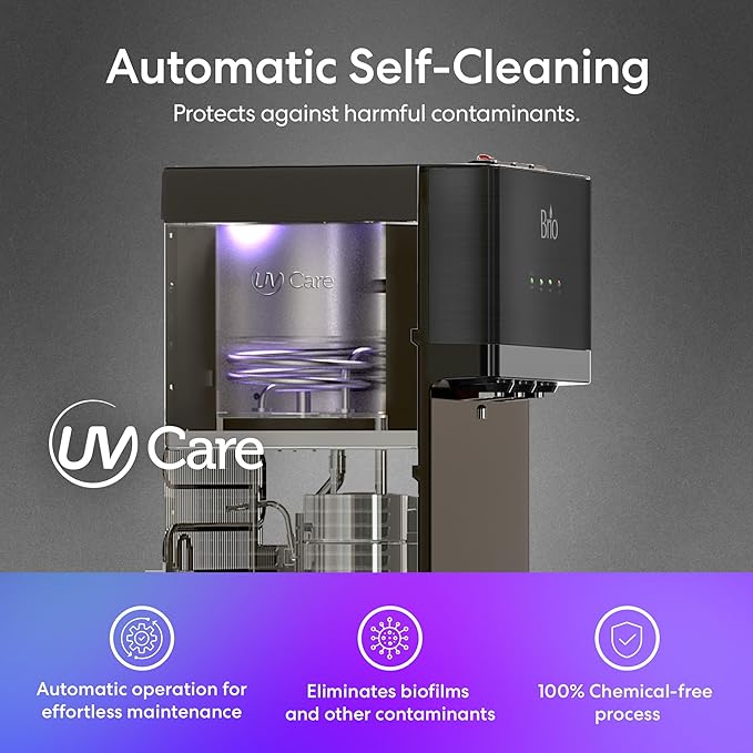 Brio Self Cleaning Bottom Loading Water Cooler Water Dispenser – Black Stainless Steel - 3 Temperature Settings - Hot, Room & Cold Water