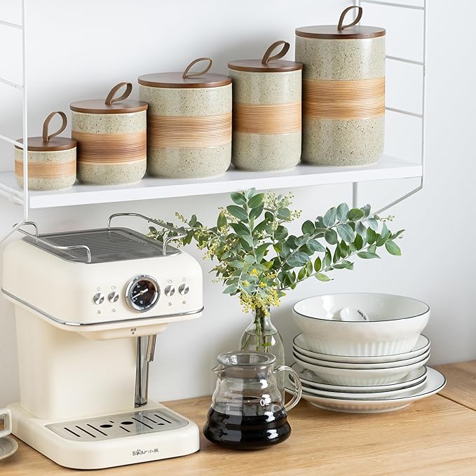 Ceramic Jar with Lid Airtight, Coffee Container Kitchen Food Storage Jars for Spice Sugar Tea Bag, Stackable Decorative Jars for Countertop, 18oz