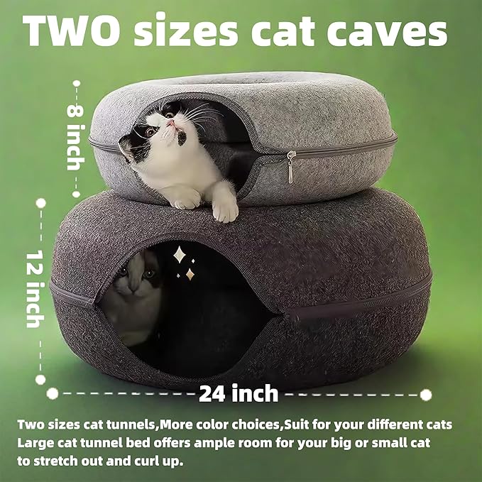 Donut Cat Tunnel Bed Peekaboo Cat Cave for Large Cats Up to 30 Lbs, Kitty Interactive Playing Tent House for Multiple Cats,Detachable,Scratch Resistant (Light Gray, Medium - 20 Inch Diameter)