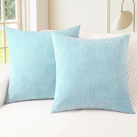 CaliTime Throw Pillow Covers Decorative 18 X 18 Inches Pack of 2 Cozy Chenille Cushion Cases for Couch Sofa Bed Living Room Home Light Blue Grey
