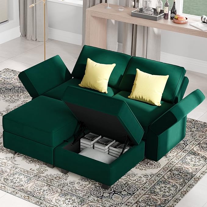 Belffin Modular Sectional Sofa with Reversible Chaise L Shaped Couch with Ottoman Modular Sofa Couch with Storage for Small Space Green