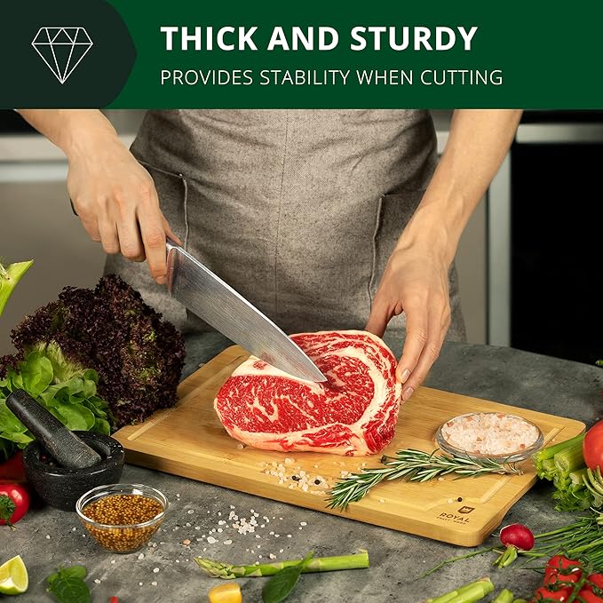 Chopping Board Set of 2 - Wooden Cutting Boards for Kitchen Meal Prep & Serving - Bamboo Wood Cutting Board Set - Charcuterie & Chopping Butcher Block for Meat - Kitchen Gadgets Gift