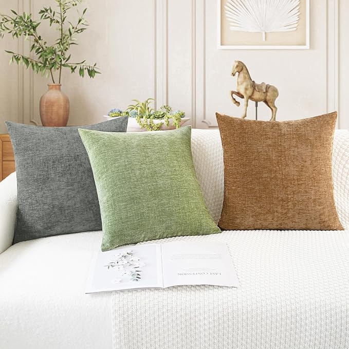 CaliTime Throw Pillow Covers Decorative 16 X 16 Inches Pack of 2 Cozy Chenille Cushion Case for Couch Sofa Bed Living Room Home Apricot Brown