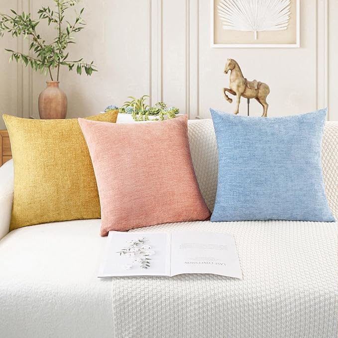 CaliTime Throw Pillow Covers Decorative 20 X 20 Inches Pack of 2 Cozy Chenille Cushion Cases for Couch Sofa Bed Living Room Home Gold