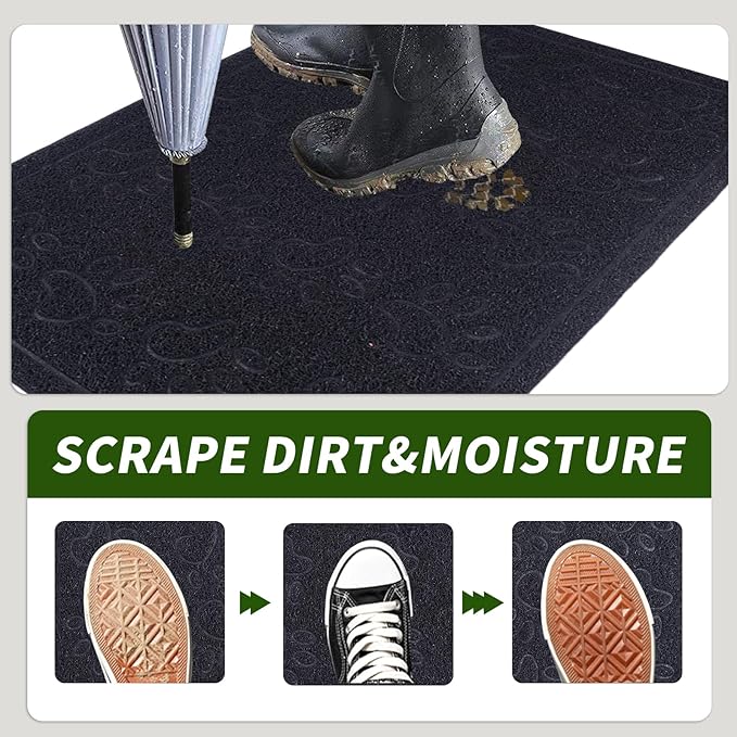 Door Mat Home Welcome Mats Outdoor and Indoor, Heavy-Duty Low-Profile Non-Slip Front Welcome Mat for Home Entrance, Outside Entry, Yard, Floor, Patio (Black, 36x24)