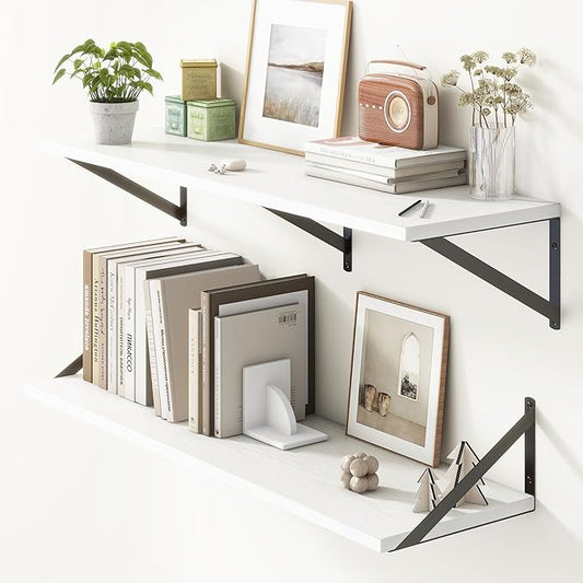 36"W x 10"D Floating Shelves, 10 Inch Deep White Floating Shelves, Farmhouse Rustic Deep Wall Shelves for Home Decor, Wide Large Floating Shelf for Bathroom, Living Room, Kitchen, Study Room