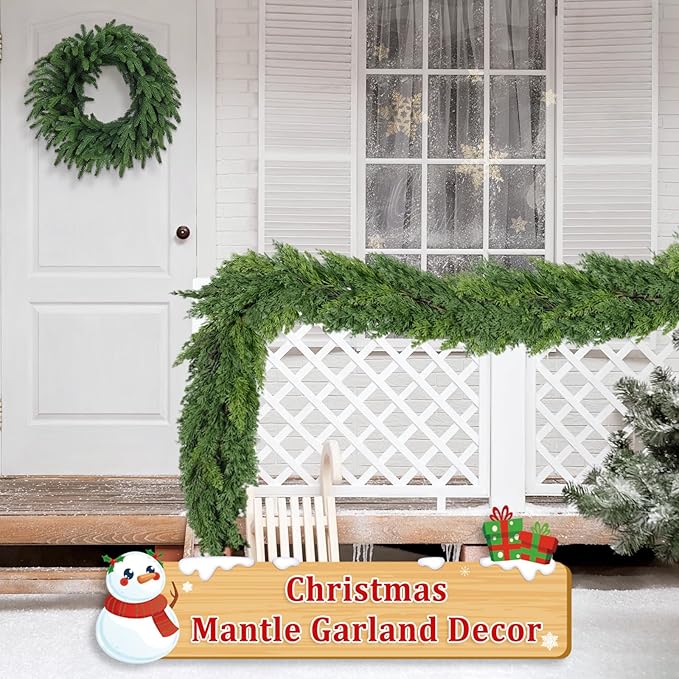 9 Ft Real Touch Christmas Garland Indoor with Pine Cone,Thick and Lush，Soft Bendable Mantle Garland Christmas, Lifelike Cedar Garland, Christmas Garland for Mantle,Indoor Christmas Decorations