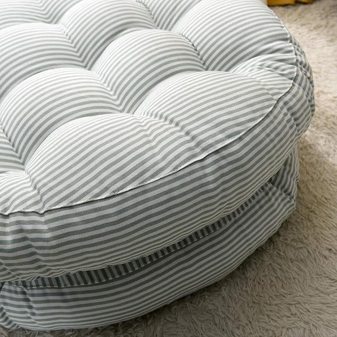 Tiita Stripe Patio Seat Cushions 22"x22" Round Chair Pads Home Floor Cushion Window Pad Set of 2 Throw Pillows Indoor/Outdoor, Green