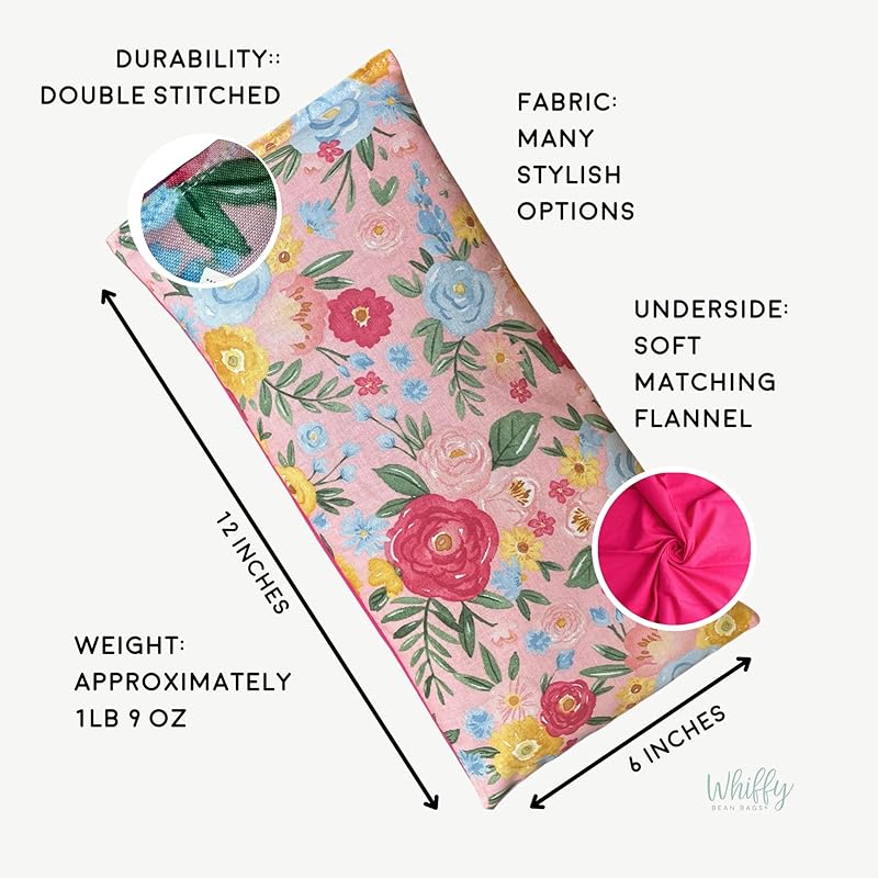 Large Microwave Heating Pad with Flax Seed, Scented or Unscented, Good For Back Pain or Cramps, Moist Heat Therapy or Ice Pack, Microwavable Bean Bag, 6" x 12" (Pink Floral, Peppermint & Chamomile)