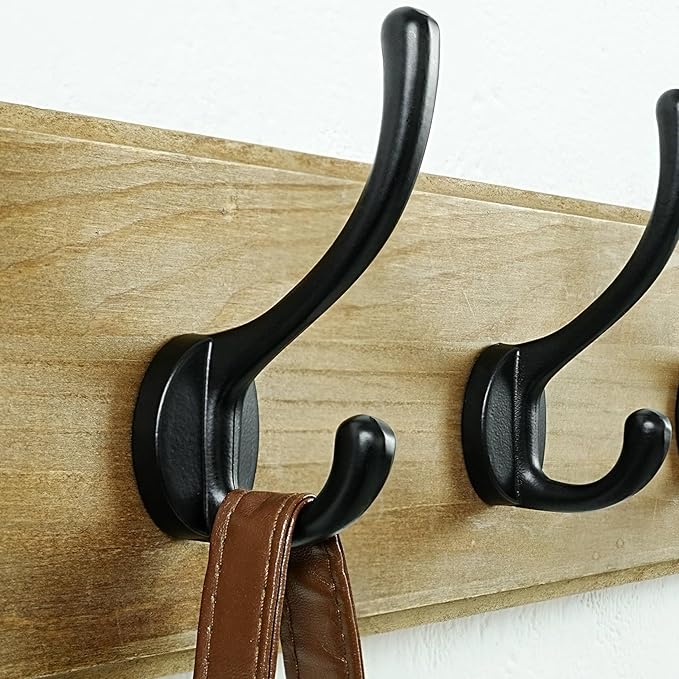 Dseap Coat Rack Wall: Patented, Heavy-Duty, 17.4" Long 5-Double-Hooks Wooden Wall Mounted Coat Rack Coat Hanger Hook Rail for Winter Coats Hat Jacket Clothing, Weathered Brown