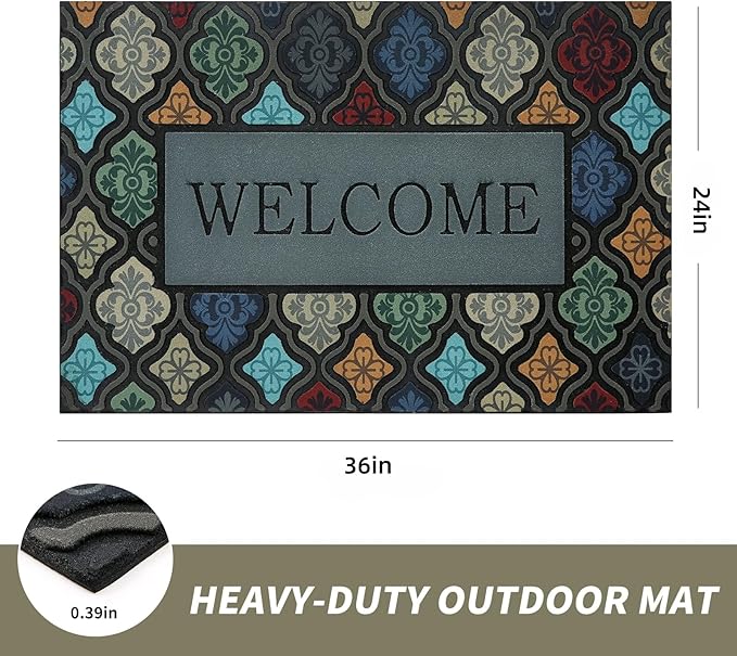 Durable Heavy Duty Front Door Mat - 24"x36" Large Outdoor Welcome Mat Non-Slip Rubber Entrance Door Mat Apply to Home High Traffic Area,Porch, Patio, Farmhouse，Entryway Floor Mats