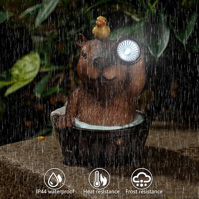 Capybara Solar Garden Statue – Funny Outdoor Resin Animal Decor with Flashlight & Duck – Waterproof Yard Lawn Ornament with LED Light – Solar Powered Figurine for Patio, Porch, Landscape