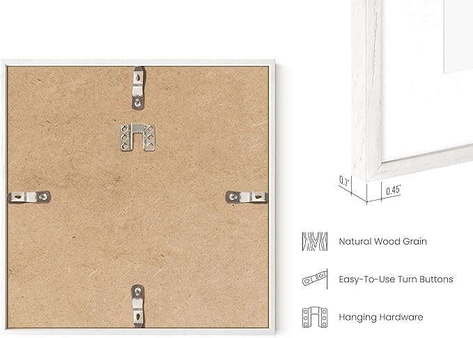 HAUS AND HUES Solid Oak Wood 10”x10” Picture Frames Matted to 5”x5” Set of 6 - Square White Picture Frames 10x10, White Frames 10 x 10, Gallery Wall Frame Set, 10 x 10 White Poster Frames