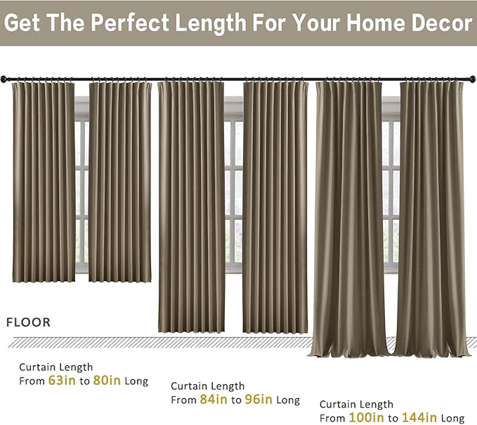 94 Inch Long Blackout Curtains 2 Panels Set Linen Brown,Linen Back Tab Pleated Look Drapes with Hooks,Light Blocking Modern Stylish Curtains for Bedroom Living Room,W50xL94 in Length,Linen