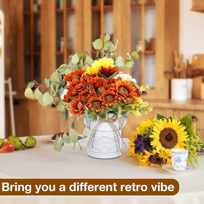 6 Inch Farmhouse Vase Decor Milk Can Vintage Flower Jug Galvanized Metal Vase with Handle Rustic Flower Buckets for Thanksgiving Christmas Table Centerpiece Weddings Gifts(Retro White,4 Pcs)