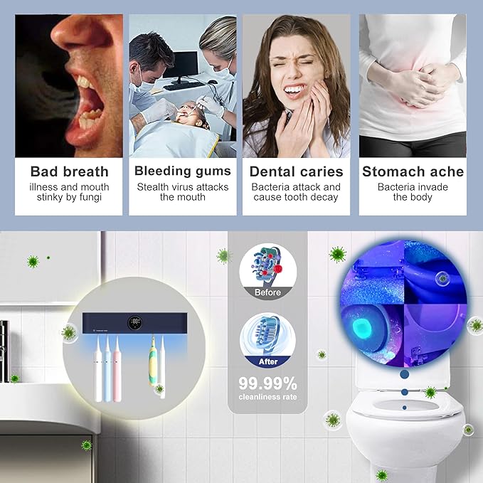 Electric Toothbrush Holder and Cleaner Auto Cleaning and Drying Toothbrushs in Circle Wall Mounted for Bathroom Accessory Auto Open/Close Cover Rechargeable Home Gadgets