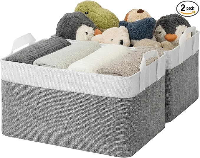 GRANNY SAYS Storage Baskets for Shelves, Closet Organizer Bins, Clothes Storage Bins with Metal Frame, Large Baskets for Organizing and Storage, Collapsible, Gray&White, 2-Pack