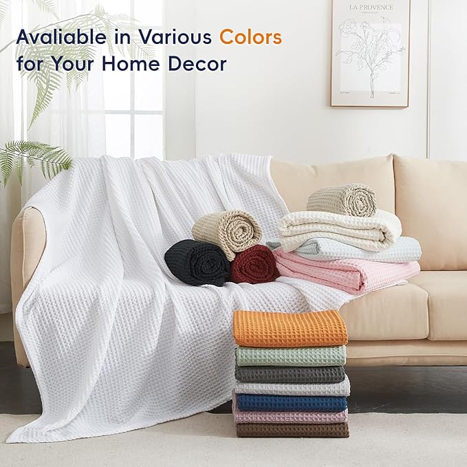 PHF Ultra Soft Waffle Weave Blanket King Size 104"x 90"- Washed Lightweight Breathable Cozy Woven Blanket for Bed - Aesthetic Decor for Couch Bedding Sofa Home Car - Dusty Rose