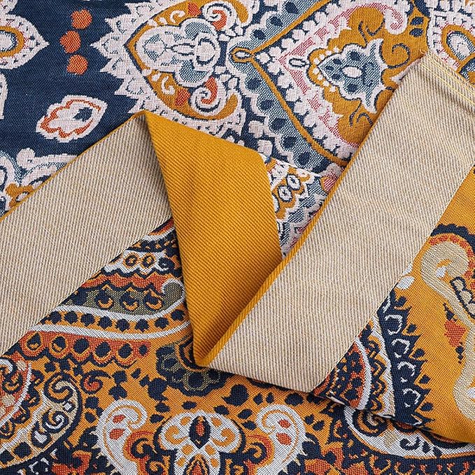 Boho Muslin Blanket for Adults 4-Layer Gauze 80 x 90 Inches Soft Cozy 100% Cotton Summer Cooling Blanket Floral Decor for Sofa Bed Coverlet Both Sides (A Boho Spiral Flower, 80 x 90 in)