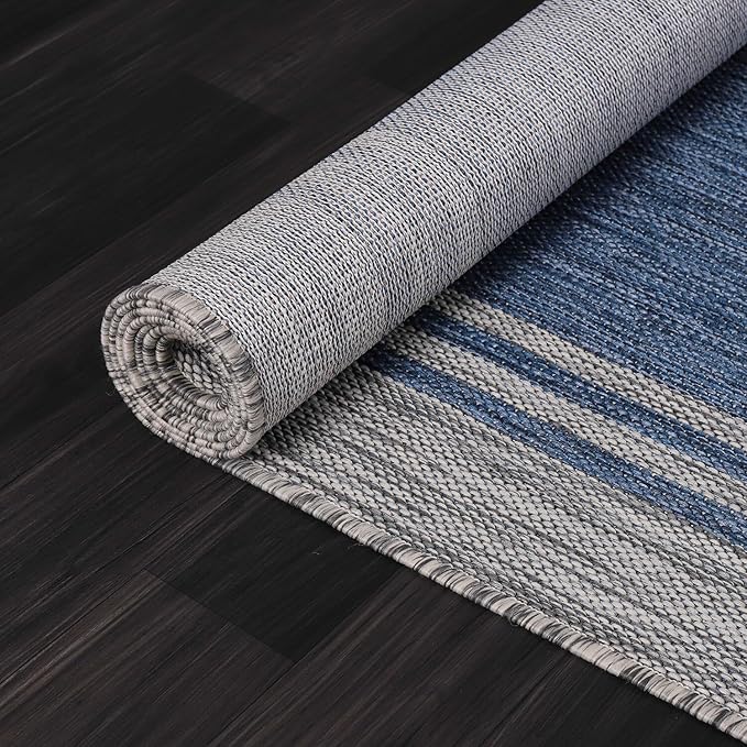 Bordered Outdoor Rug 6x9 Washable Outside Carpet for Indoor Patio Porch Waterproof Easy Cleaning Non Shedding Area Rugs Navy 6 x 9