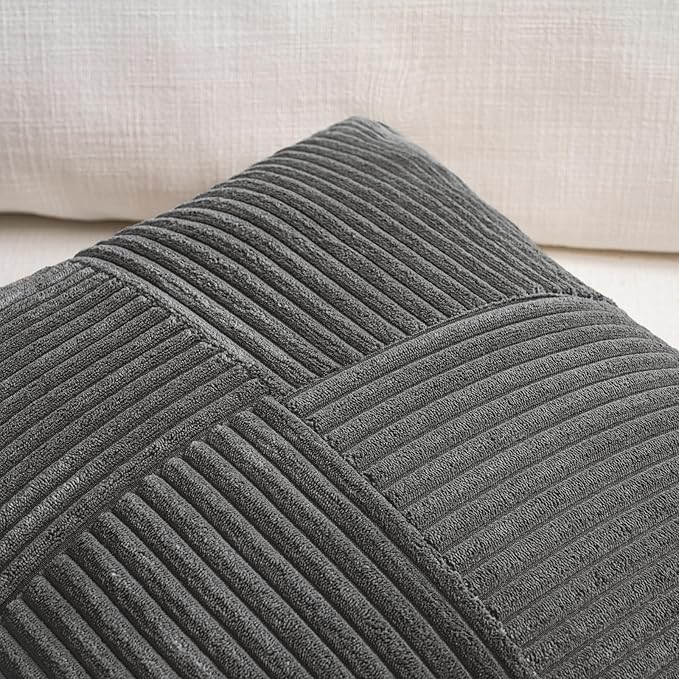 Fancy Homi 2 Packs Dark Gray Decorative Throw Pillow Covers 20x20 Inch for Living Room Couch Bed Sofa, Farmhouse Boho Home Decor, Soft Corss Corduroy Patchwork Accent Square Cushion Case 50x50 cm