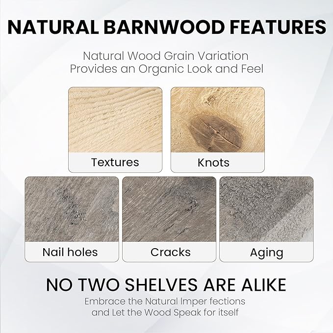 Fun Memories Floating Shelves for Wall Decor, 48"x8" Rustic Reclaimed Wood Shelves, Heavy-Duty Wall Mounted Shelves with Invisible Brackets for Living Room, Bedroom, Kitchen, Natural Finish, Set of 2