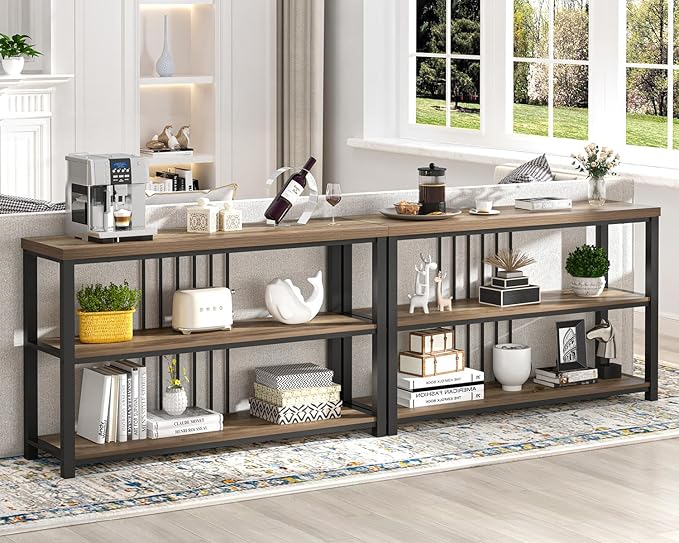 FOLUBAN Modern Sofa Table for Entryway, 3 Tier Narrow Console Table for Living Room Hallway Behind Couch, Rustic Oak