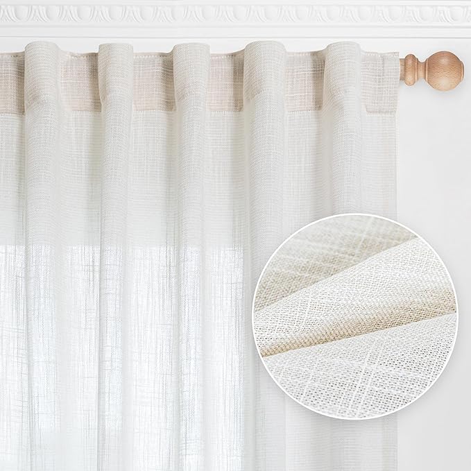 MYSKY HOME Short Curtains for Small Kitchen Windows 45 inches Length, Linen Look Curtain Drapes Cotton Polyester Blend, Soft Fabric Light Filtering Privacy Protect, 50 x 45 inches, Natural, 2 PCs