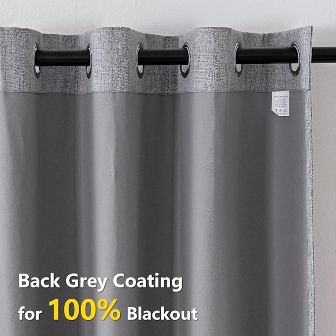 Blackout Curtains 84 Inch Length 2 Panels Set, 100% Black Out Textured Thermal Curtains, Grommet Privacy Light Blocking Drapes for Living Room Bedroom Luxury Decor(52W × 84L inch, Light Grey)