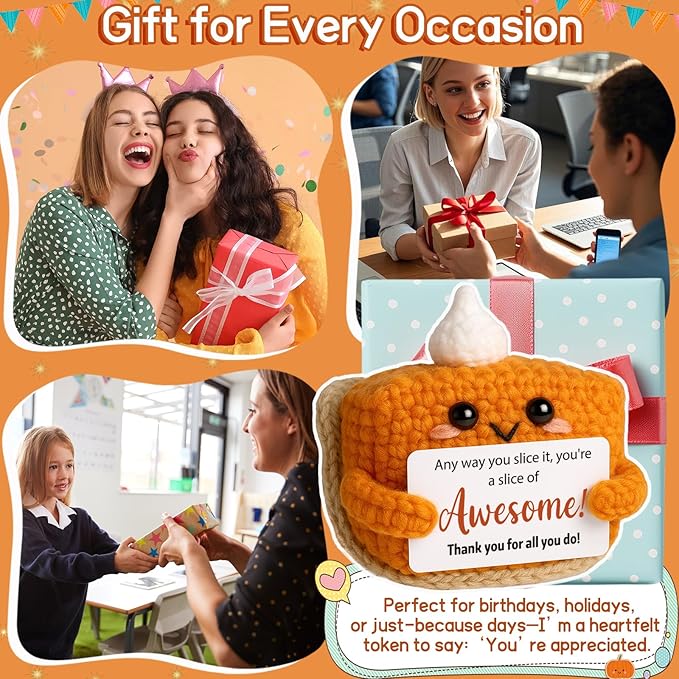 Crochet Pumpkin Pie – Fall Decor Handmade Knitted Mini Thank You Gift, Cute Appreciation Gift for Women, Daughter, Grandma Teacher, Coworker, Employee, Volunteer, Thanksgiving Desk Decor