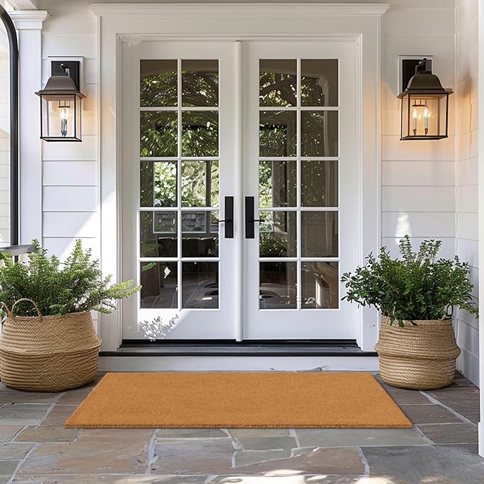 Barnyard Designs Natural Coco Coir Heavy Duty Backing Doormat - Large Cute Non-Slip Front Door Welcome Mat for Outside Entrance or Porch Entry, Brown (36x72, Plain Brown)