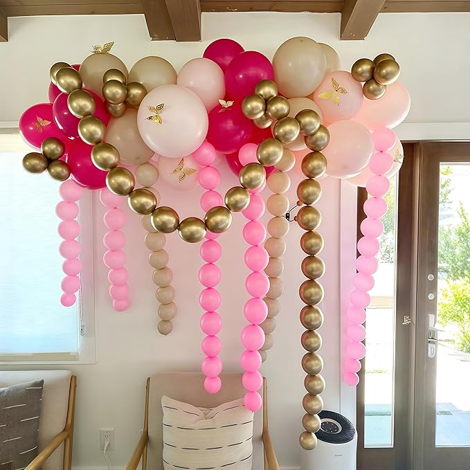 Pastel Pink Linking Balloons, 100PCS 6 Inch Small Baby Pink Link Balloons for Making Balloon Wall Heart Arch, Quick Linked Balloon for Girls Wedding Birthday Baby Shower Valentine's Party Decorations