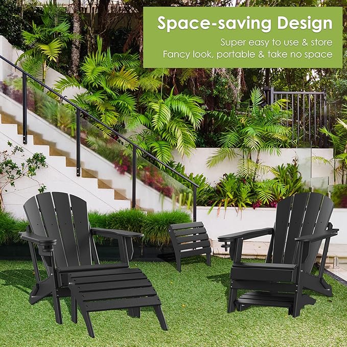 GREENVINES Adirondack-Ottoman | Set of 4 | HDPE Plastic | Outdoor Footrest | All Weather | Foot Rest | Foot Stool | Black | for Adirondack Chair | for Patio Backyard Pool