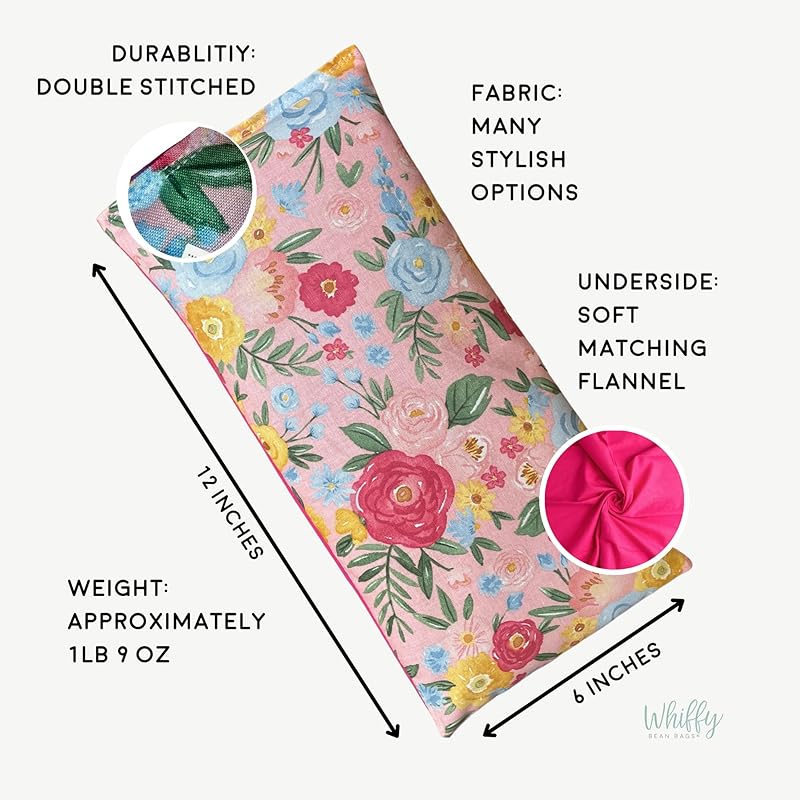 Large Microwave Heating Pad with Flax Seed, Scented or Unscented, Good For Back Pain or Cramps, Moist Heat Therapy or Ice Pack, Microwavable Bean Bag, 6" x 12" (Flannel Floral, Peppermint & Chamomile)