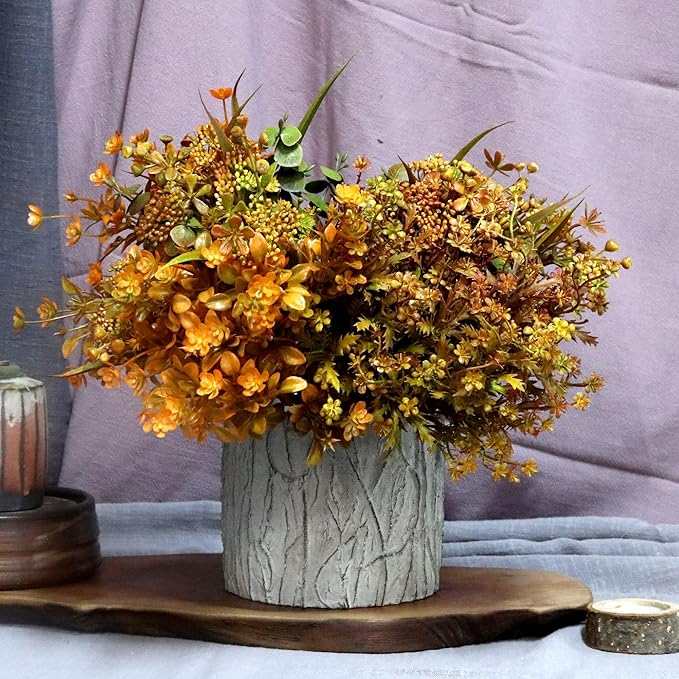 6 Bundles Artificial Fall Flowers, Autumn Decorations Leaves Greenery Shrubs for Thanksgiving Home Kitchen Room Farmhouse Floral Arrangements Indoor Outdoor Wedding Party Fireplace Fall Mixed Color
