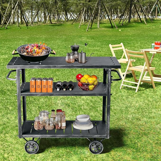 Diwhy Industrial 3 Tier Rolling Utility Storage Cart Wine Beverage, Metal Wine Rack with Wheels Kitchen Bar Dining Room Tea Wine, Serving Cart