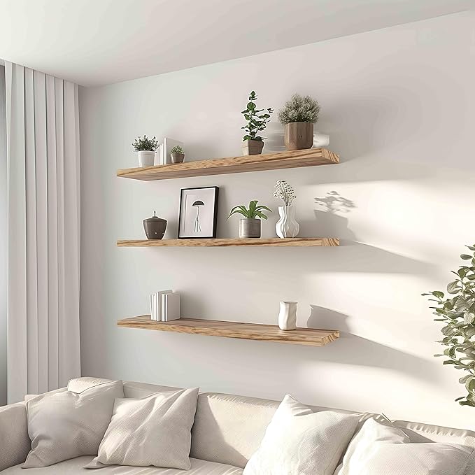 36 Inch Floating Shelves for Wall Rustic Light Wood Wall Shelves for Bedroom Set of 4