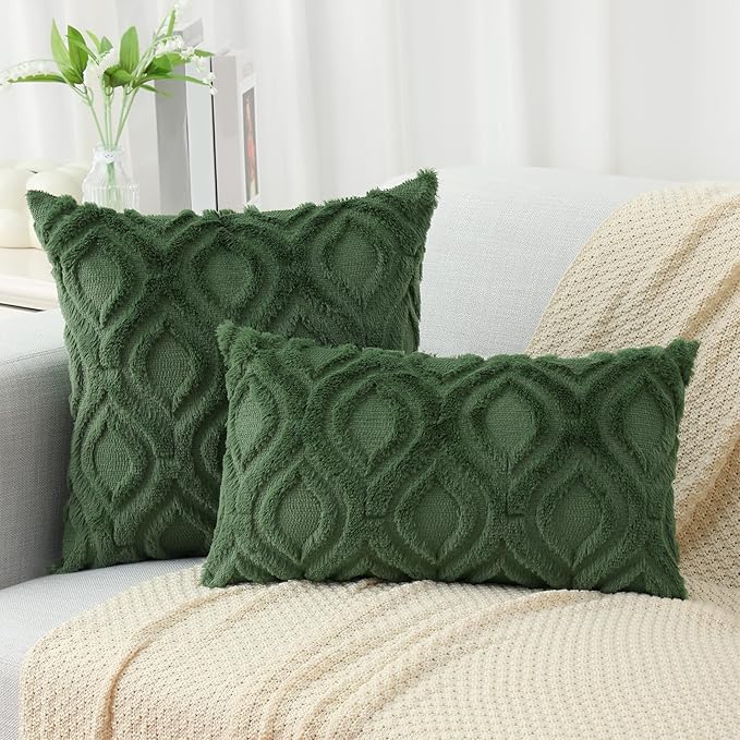 decorUhome Throw Pillow Covers 26x26 Inch Set of 2, Soft Plush Decorative Faux Fur Forest Elf Solid Couch Pillow Covers, Accent Farmhouse Neutral Square Euro Pillow Cases for Sofa Bed Living Room