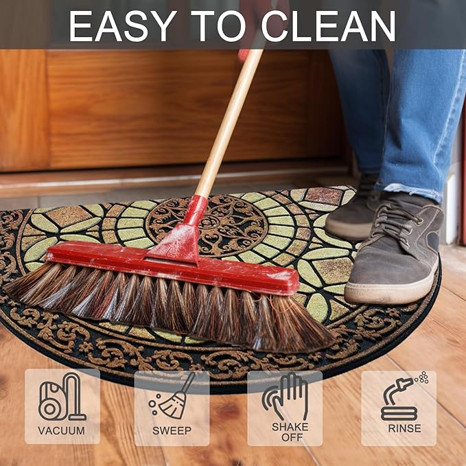 CHICHIC Entrance Door Mat Large 18 x 30 Inch Entry Way Doormat Front Door Rugs Outdoors Heavy Duty Welcome Mat Non Slip Rubber Back Low Profile for Garage, Patio, High Traffic Area, Semicircle