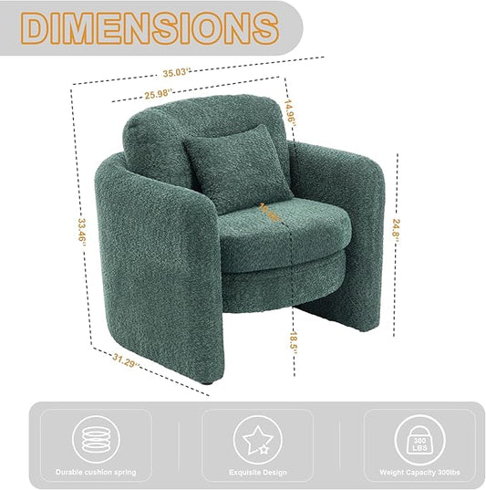 Chenille Accent Armchair Oversize Upholstered Barrel Comfy Modern Round Lounge Chair with Pillow Cozy Reading Chairs for Apartment,Office,Living Room,Dining,Makeup,Club,Green