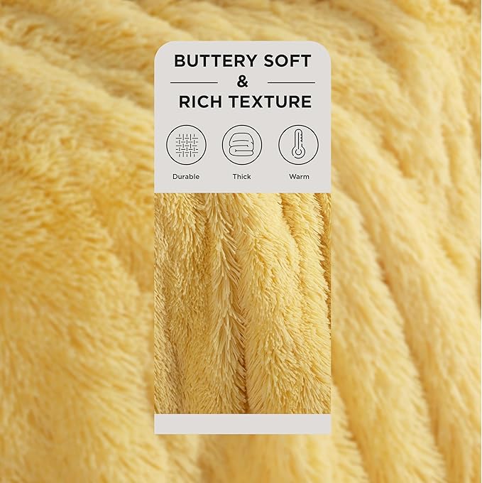 Bedsure GentleSoft Fuzzy Sherpa Faux Fur Twin Blanket Yellow Cozy Gifts for Women Men, Soft Fleece Plush Warm Thick Blanket Twin Size for Bed, Couch, Room Dorm Essentials Yellow Decor Gifts, 60x80