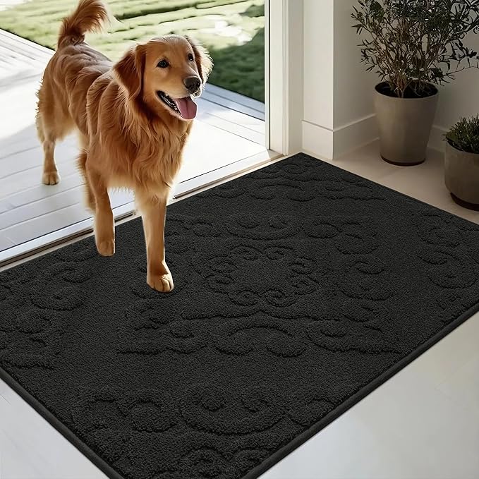 COSY HOMEER-Door-Mat-Non-Slip-Entryway-Rug 24”x36” Absorbent Welcome Mats Washable Dirt Trapper Door Mat Entrance Floor Mats for Front Back Doormats and Wet Shoes,Black