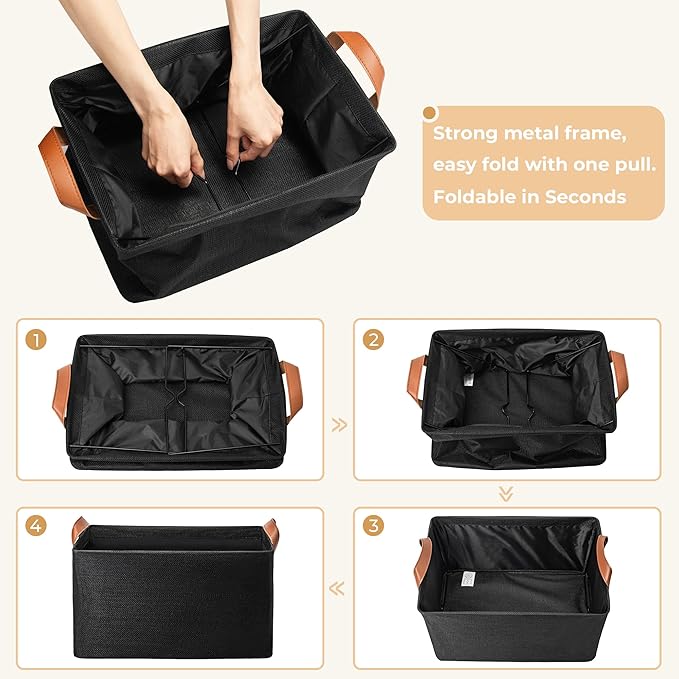 GRANNY SAYS Storage Baskets for Shelves, Closet Organizer Bins, Clothes Storage Bins with Metal Frame, Large Baskets for Organizing and Storage, Collapsible, Black, 2-Pack