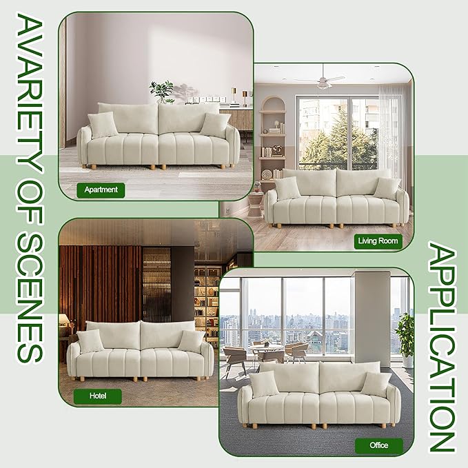 Convertible Sofa Bed, 90" Full Size Sleeper Sofa with Storage, Tufted Chenille 3 Seat Sofa Couches for Living Room, Small Spaces, Guest Room, Apartment, Beige